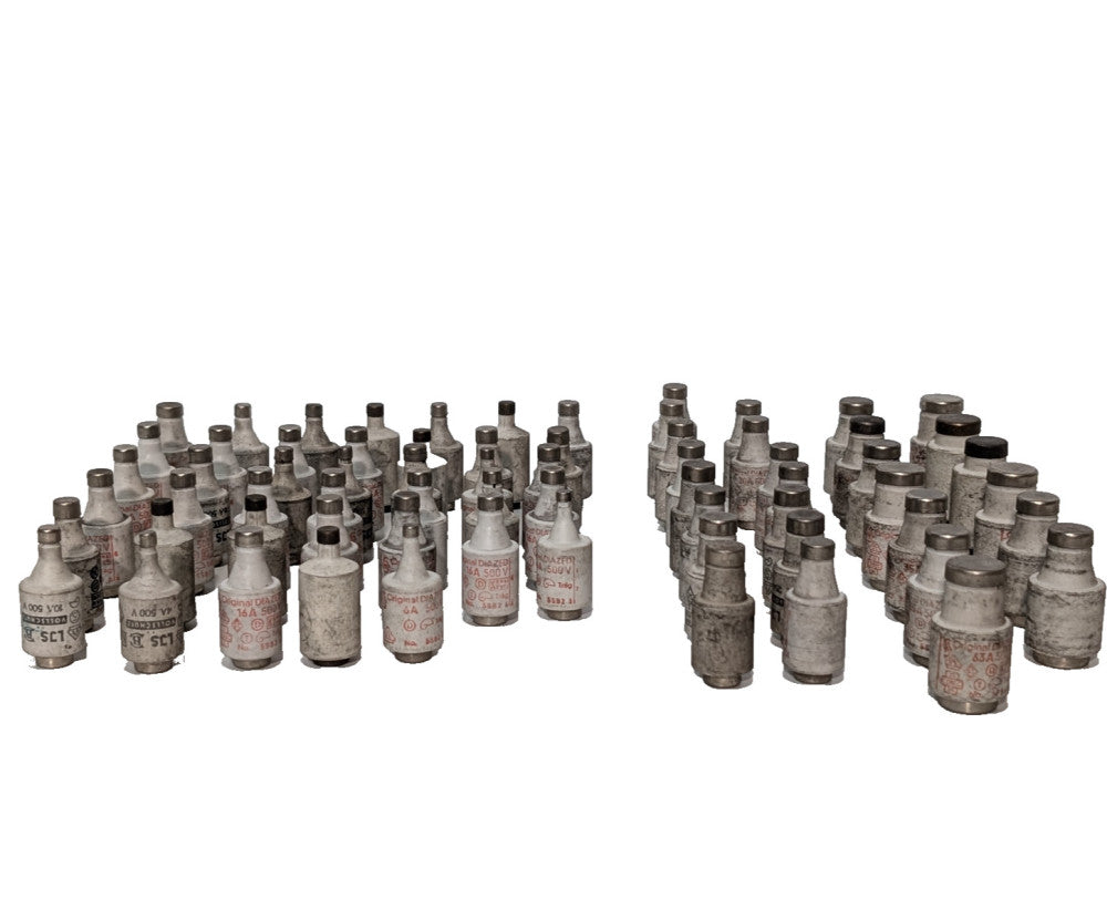 Lot of 68: Assorted Ceramic Bottle Fuses, 500V 10A, 16A, 63A, Diazed, More