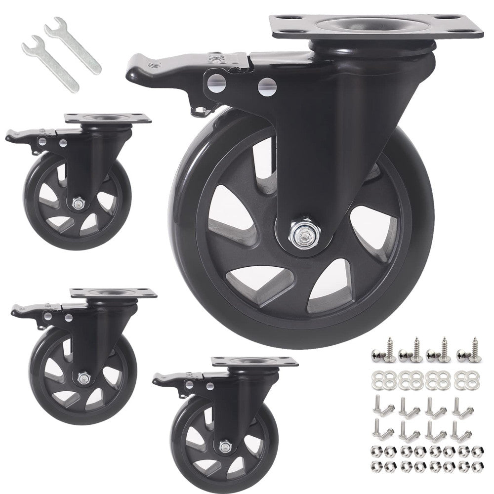 5 Inch Caster Wheels, Casters Set of 4, Heavy Duty Casters with Brake 2200 Lb...