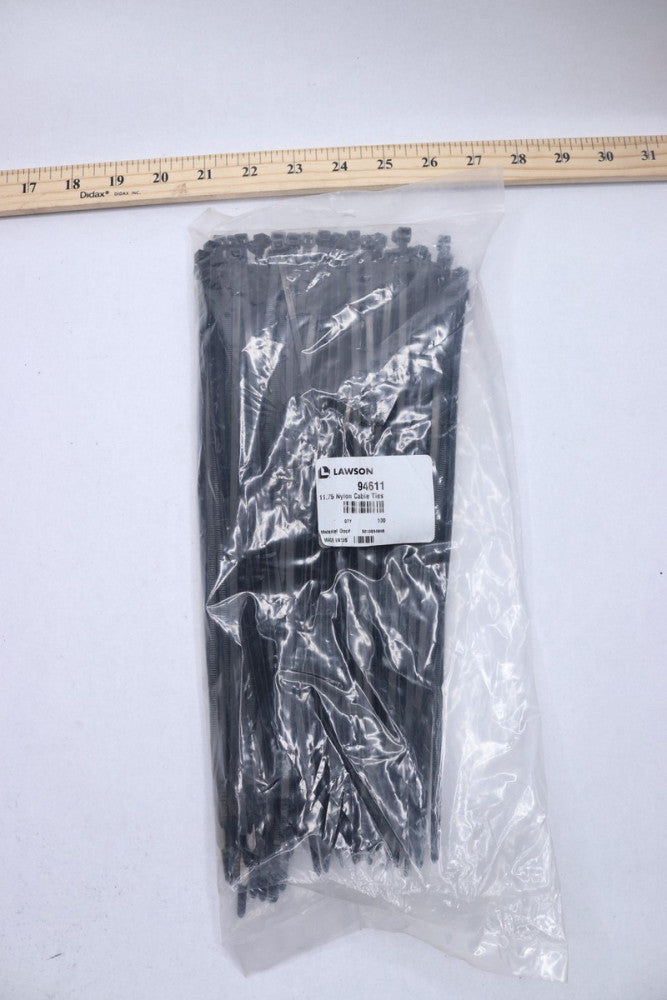(100-Pk) Lawson Self-Extinguishing Cable Ties 50lbs Minimum Nylon Black 11.75"