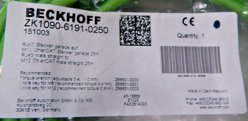 BECKHOFF AUTOMATION LLC CABLE ZK1090-6191-0250