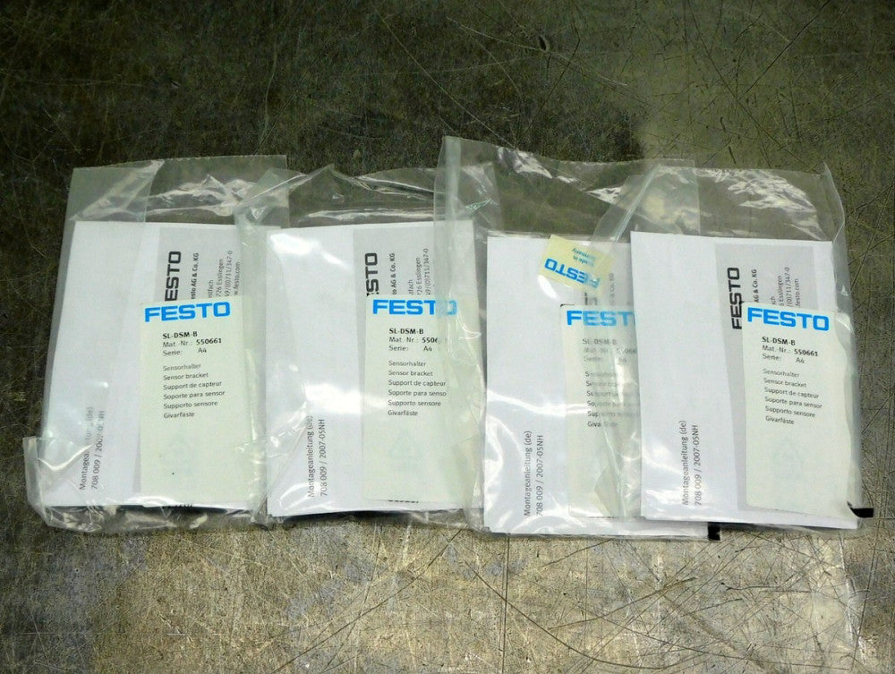 Lot of Four (4) Festo SL-DSM-B SLDSMB 550661 Sensor Halter Bracket