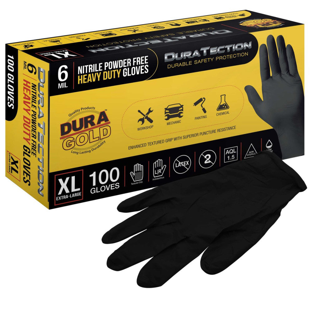 Dura-Gold HD Black Nitrile Disposable Gloves, Box of 100, Size X-Large, 6 Mil