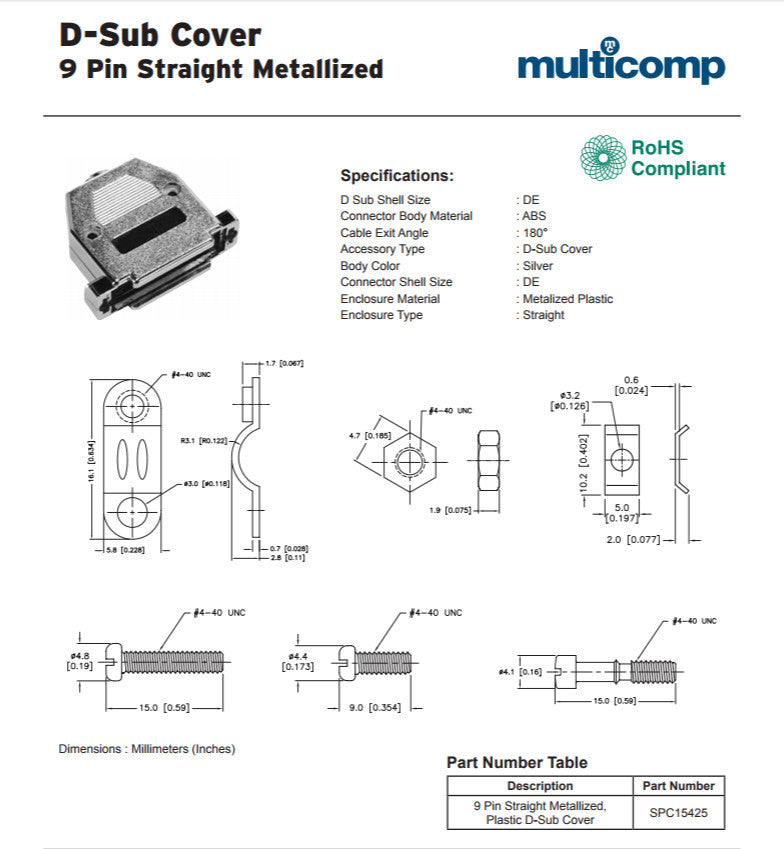 (18) D Sub DE Backshell DE Thermoplastic Body 9 Position, Silver Metallized[B6B2
