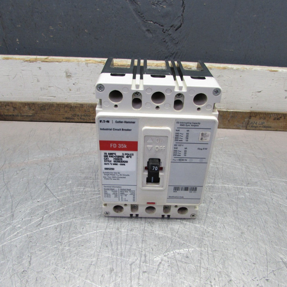EATON / CUTLER-HAMMER FD3070 ,MCCB, 3p/70A/600V/35k, CLEAN TAKEOUT!  MAKE OFFER!
