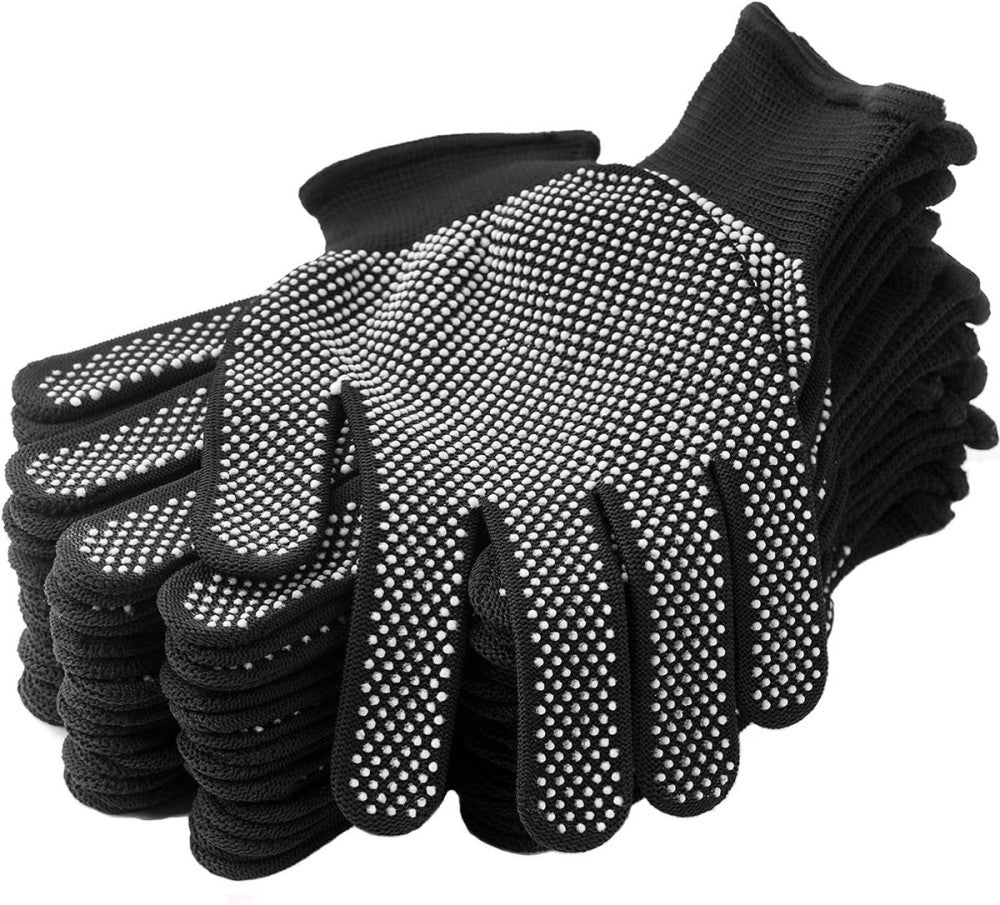24Pcs Work Gloves Anti-slip Knitted Stretchy Cloth Glove Thin Moist Black 