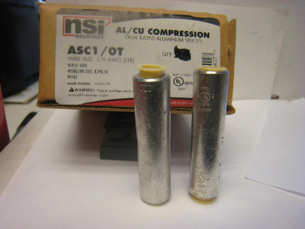 2 yes 2 NSI ASC1/0T Aluminum Compression Splice, 1/0 AWG, AL/CU
