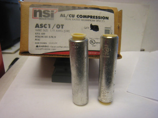 2 yes 2 NSI ASC1/0T Aluminum Compression Splice, 1/0 AWG, AL/CU