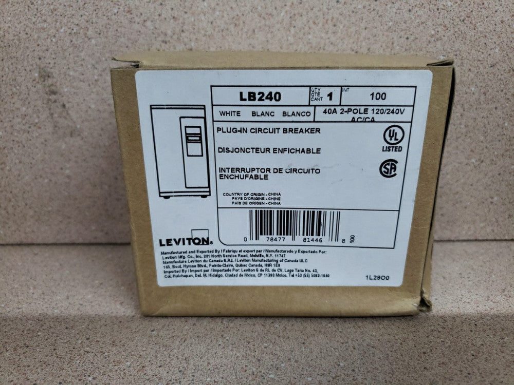 BREAKER LEVITON LB240 40A 2-POLE PLUG-IN BRANCH CIRCUIT HYDRAULIC MAGNETIC