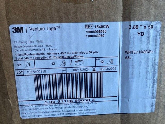 (CASE OF 12) 3M Venture Tape ASJ Facing White Tape 1540CW ( 3.89"x150' )