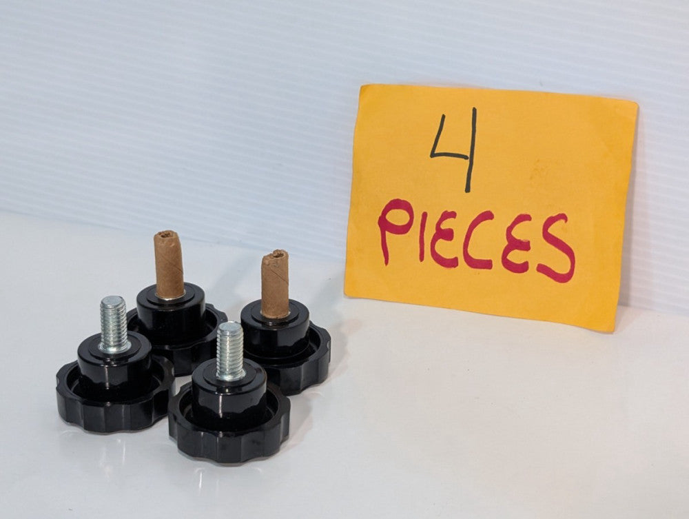 Set of 4 Clamping Knobs w/ Threaded Shaft , Black Plastic, 8 Pointed Head