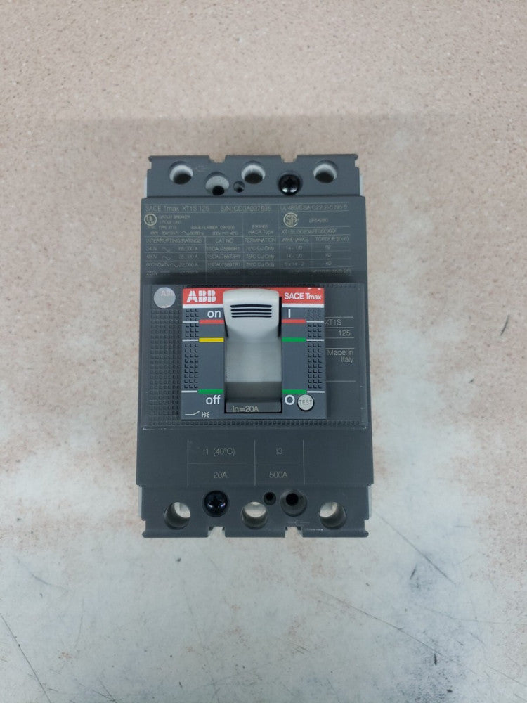 ABB SACE-Tmax XT1 S 125 Circuit Breaker 20A 3P 480V XT1SU3020AFF