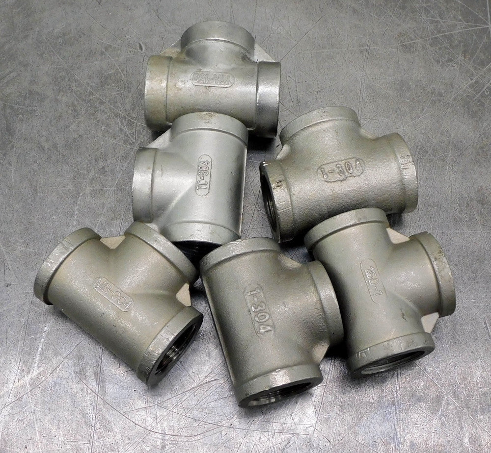 Stainless Steel M-304 Pipe Tee Fitting 1" NPT 150 PSI Lot of Six (6)