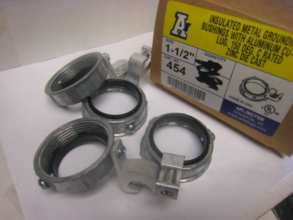 4 Arlington 454, 1-1/2", Die-Cast, Insulated, Grounding Bushing, 4 pcs USA