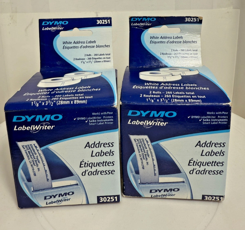 (Lot of 2) 2-Pack DYMO 30251 White Address Labels 1-1/8" x 3-1/2" LabelWriter