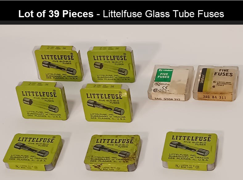 39 Fuses - Littelfuse Glass Tube Fuses, Varying Sizes, Not All Packs Are Full
