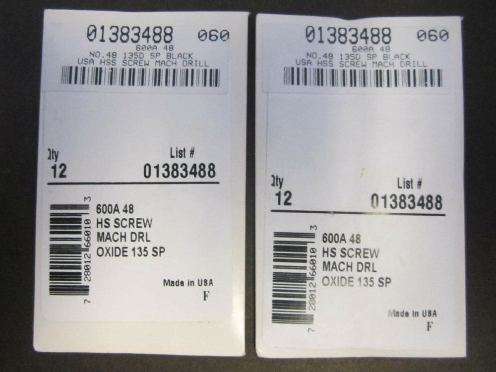 (1323488) #48 HSS 135 Deg Point Angle RH Screw Machine Length Drill Bit - Qty 24