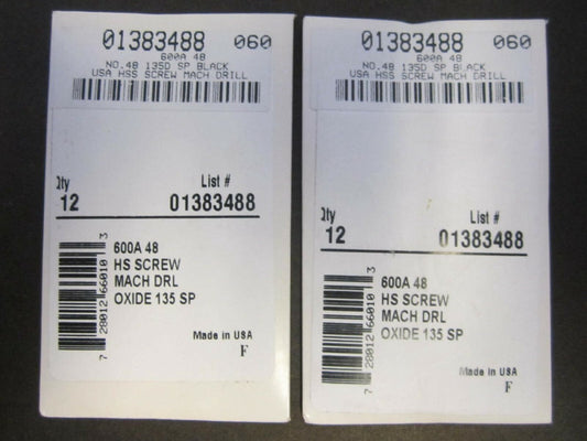 (1323488) #48 HSS 135 Deg Point Angle RH Screw Machine Length Drill Bit - Qty 24