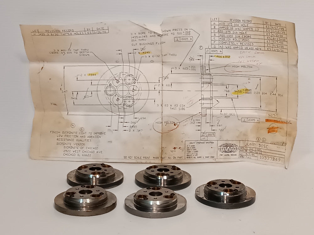 Lot of 5 Windamatic 10533B49 Jump Discs Dicronite Coat A2 Steel 3.47" OD .722" H