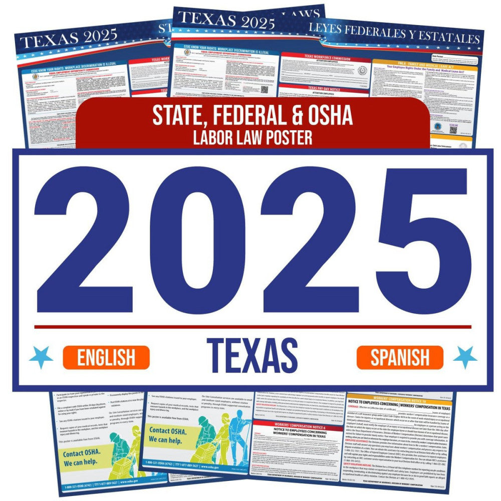 2025 Texas State and Federal Labor Law Poster - English Spanish Combo - OSHA ...