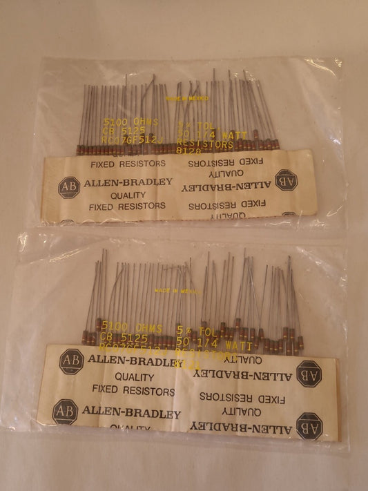100 Allen Bradley RC07GF512J Resistors 5100 Ohms 5.1k 1/4 Watt