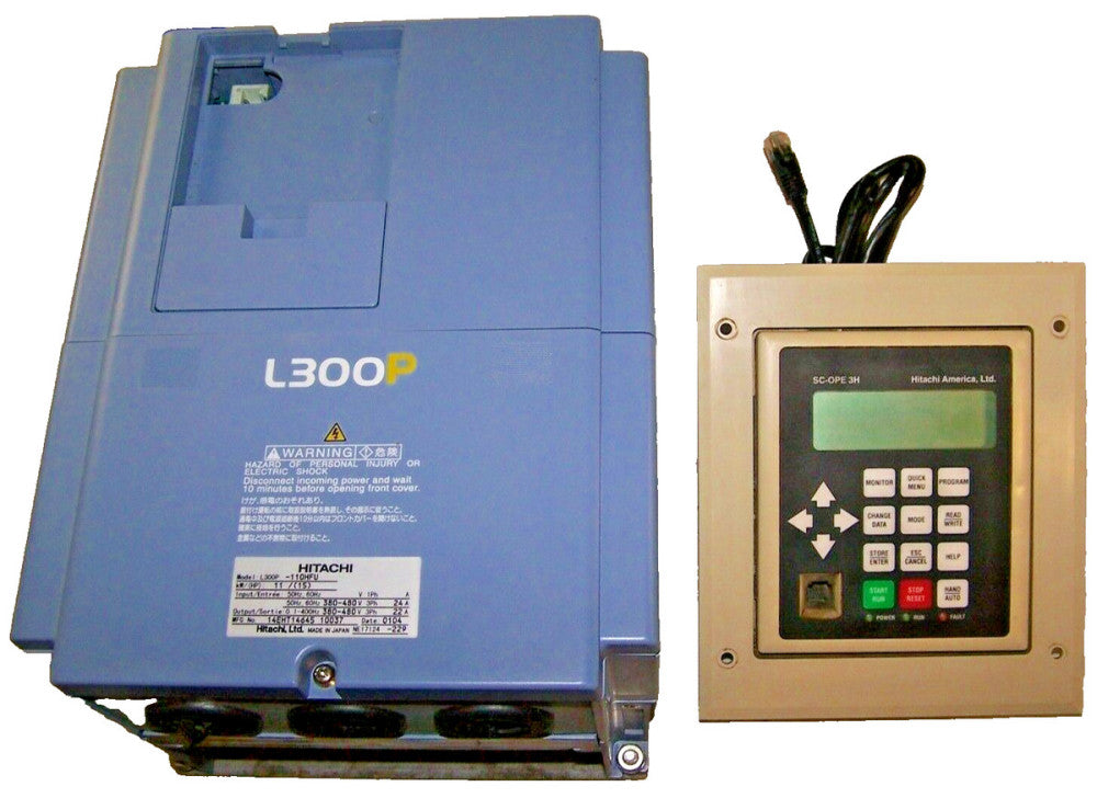 HITACHI 15 HP VARIABLE FREQUENCY DRIVE 3 PH 380/480 VAC 24 AMPS  L300P-110HFU