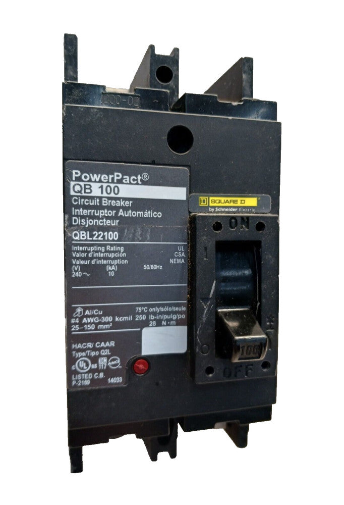 SQUARE D POWERPACT 100 AMP CIRCUIT BREAKER 2 POLE 240 VAC  QBL22100