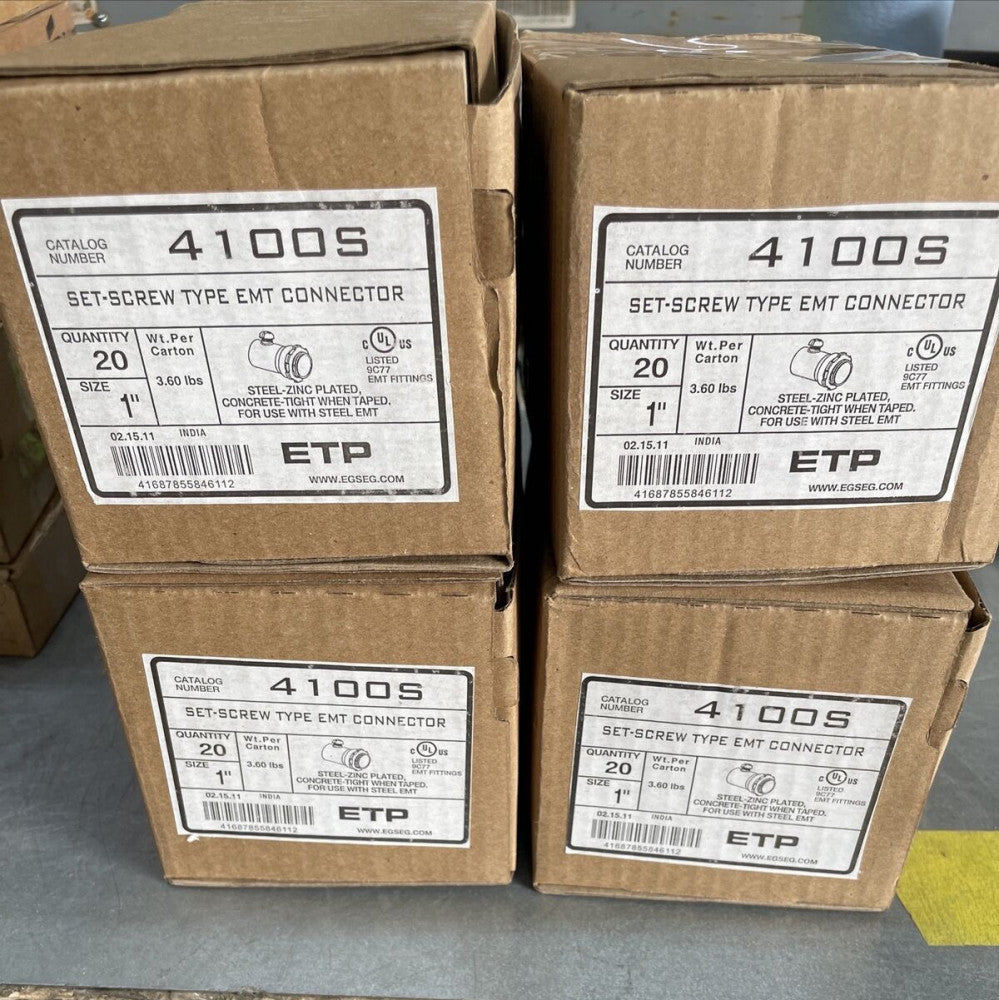 BOX OF 20- ETP 4100S - 1" EMT SET SCREW CONNECTORS SET-SCREW - NEW OLD STOCK