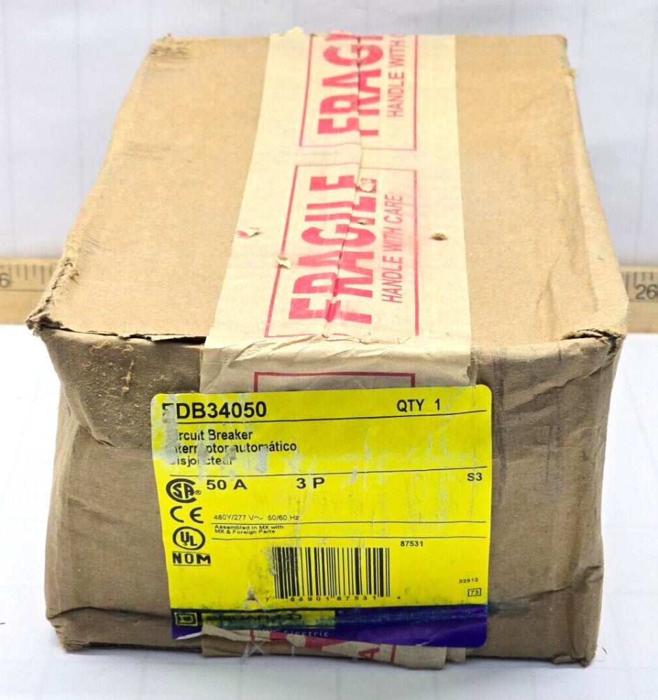 NEW SEALED SQUARE D BOLT-ON CIRCUIT BREAKER 50 AMP 480Y/277 VAC 3 POLE EDB34050