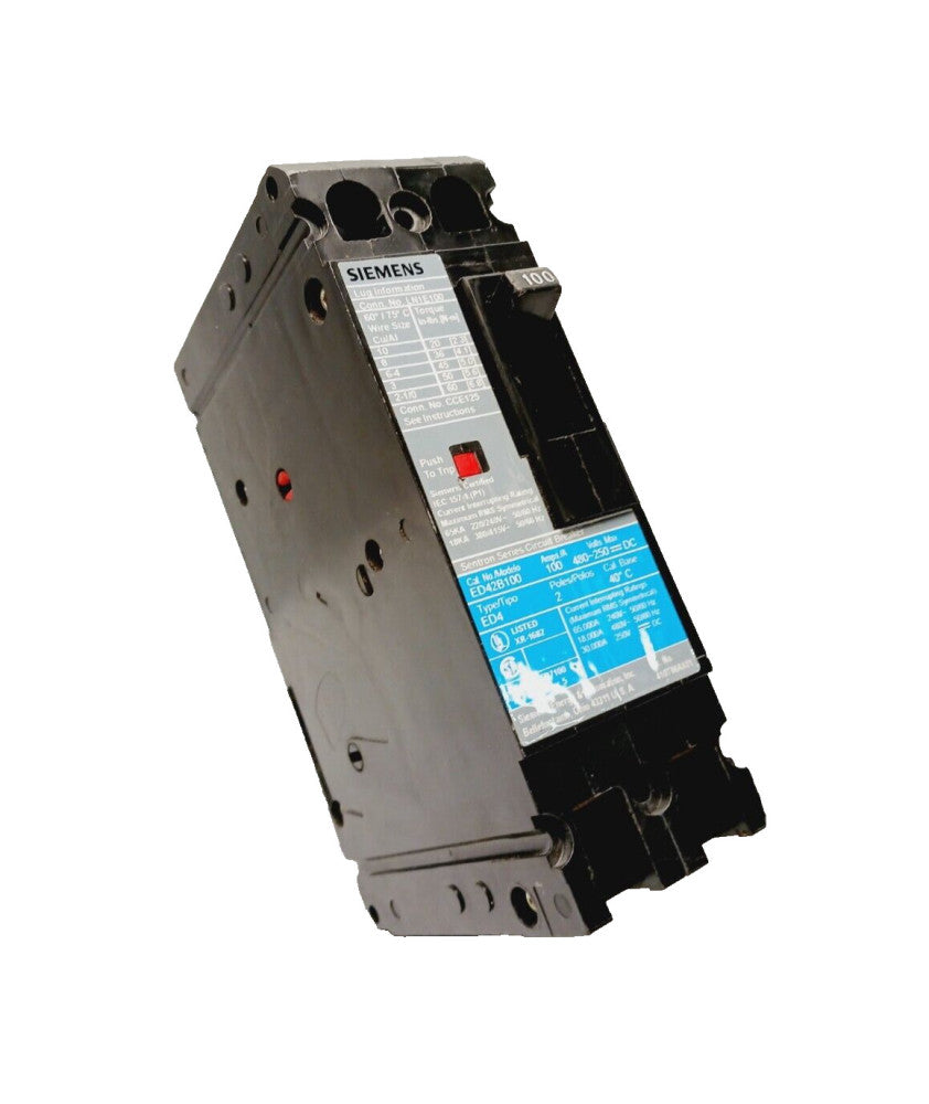 SIEMENS 100 AMP CIRCUIT BREAKER 2 POLE 480VAC / 250VDC  ED42B100