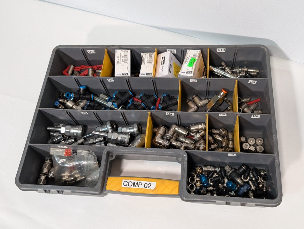 Large Mixed Lot of Compressed Air Fittings - 90 Degree Elbow, Push In T, Festo