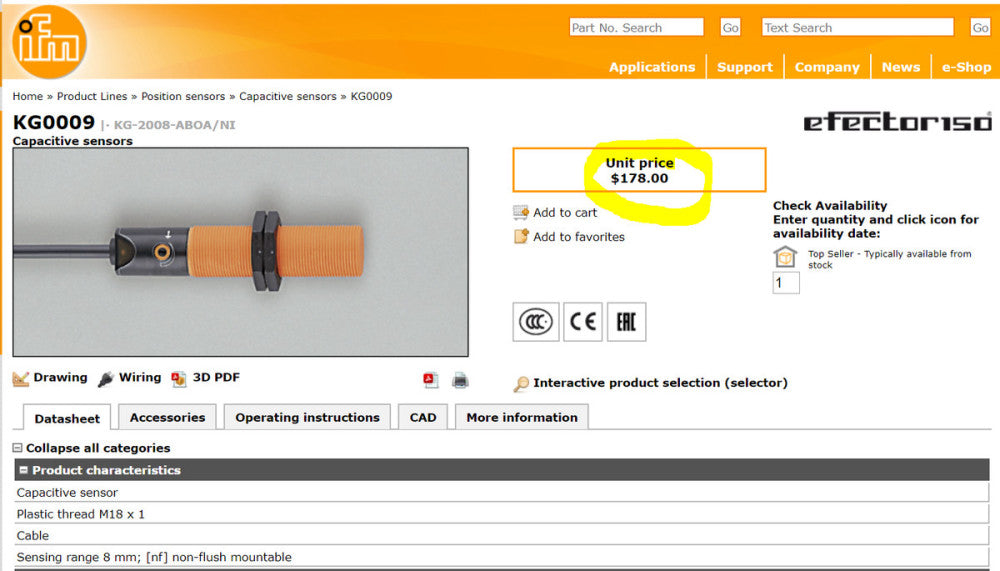 84mm Cylindrical Capacitive Proximity Sensor IP67 20-250V AC/DC 8MM RANGE [B1S2]