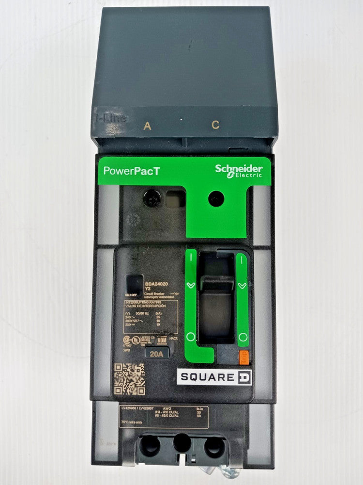 New Square D PowerPact 20 Amp I-Line Circuit Breaker 2P 480Y/277 VAC BDA24020Y2