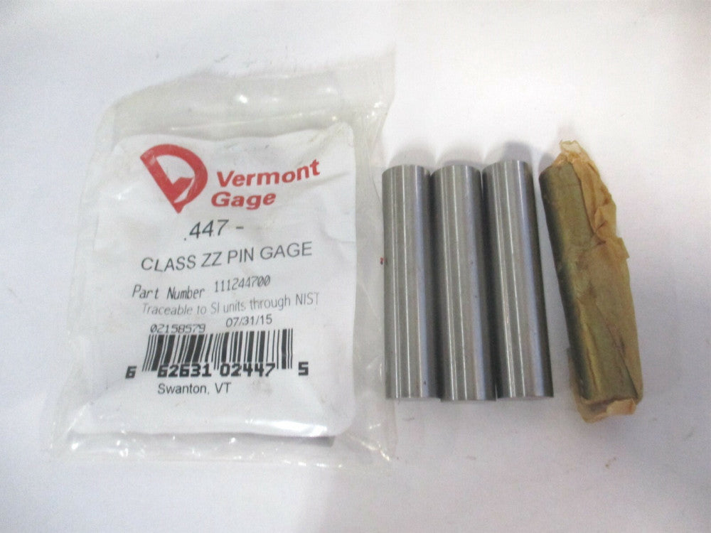 Vermont Gage (111244700) 0.447" Diam Class ZZ Minus Plug & Pin Gage - Lot of 5
