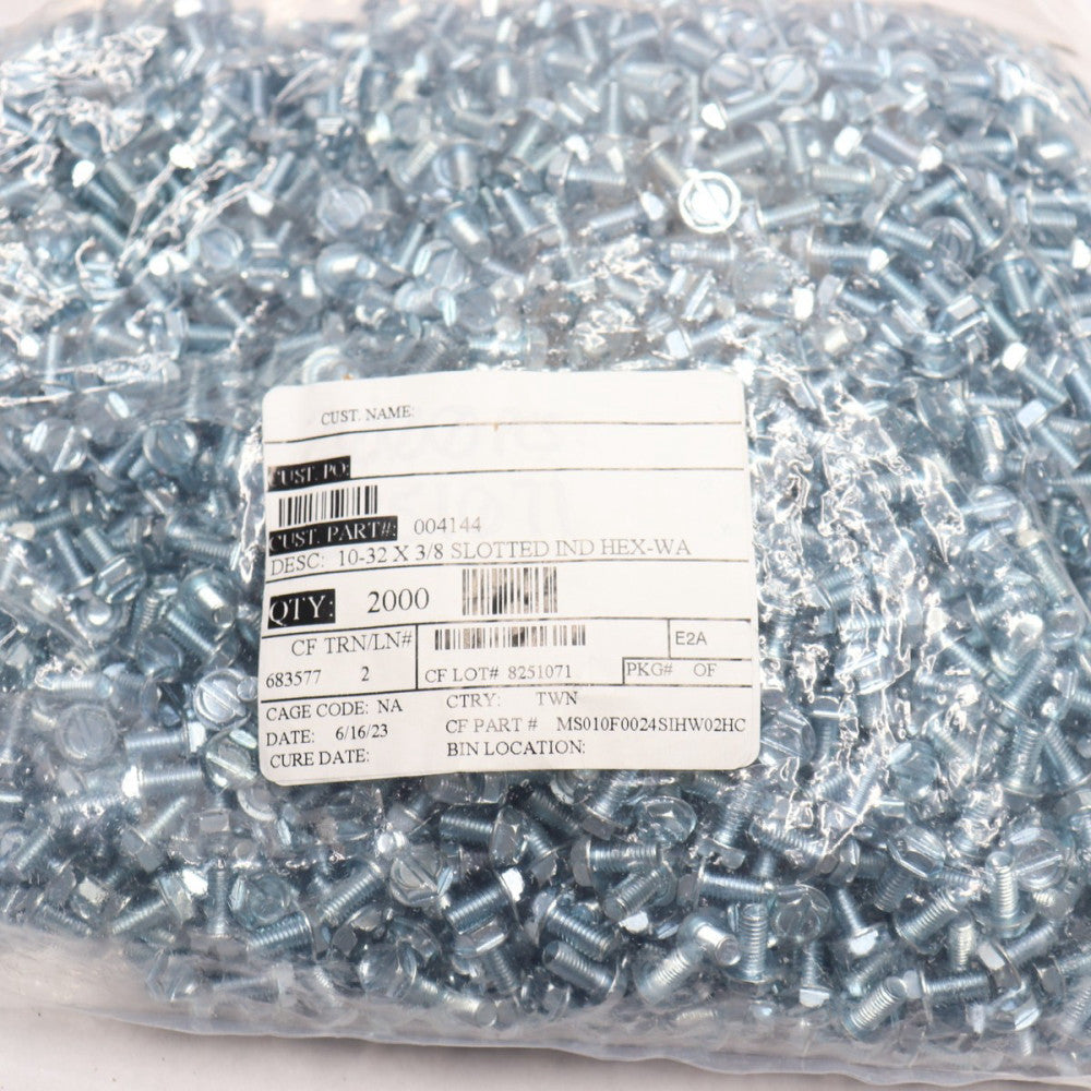 (2000-Pk) Slotted Hex Washer Head Machine Screws 10-32 x 3/8"