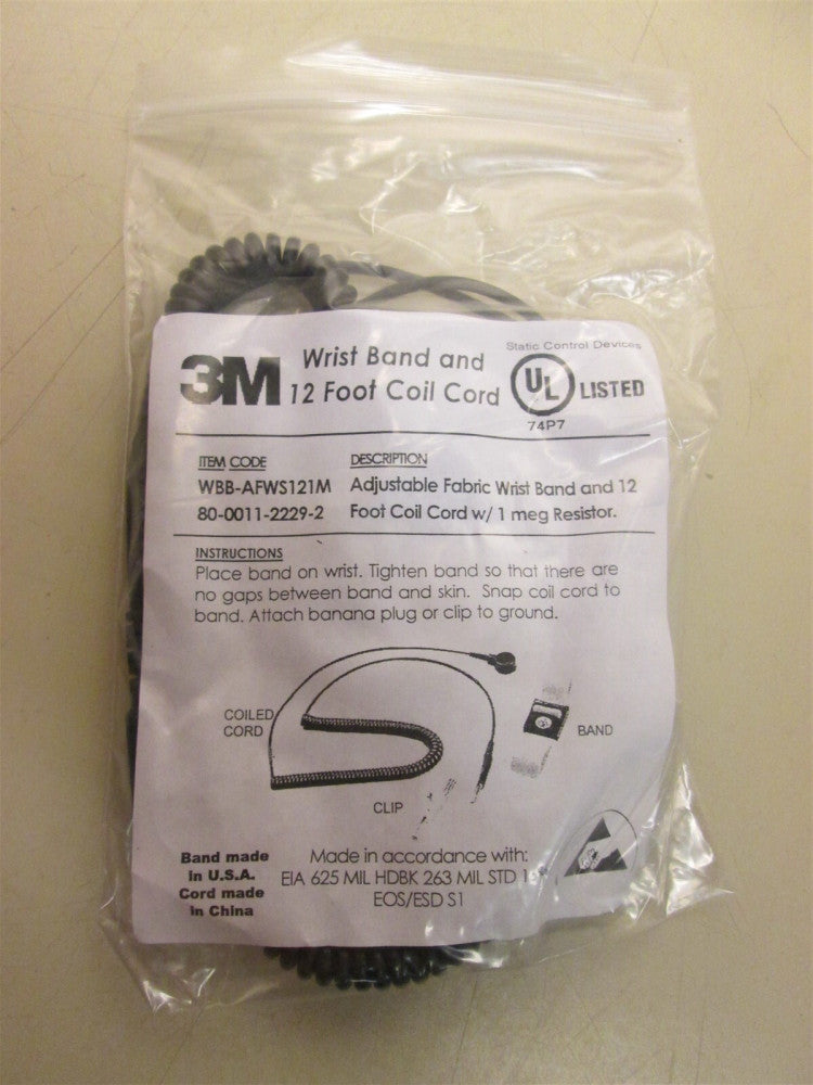 3M WBB-AFWS121M Adjustable Static Control Wrist Strap 12 ft Cord 1 Conductor NEW