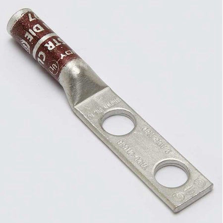 Burndy Ya2c2tc38 Two Hole Lug Compression Connector, 2 Awg, Stud Size: 3/8 In
