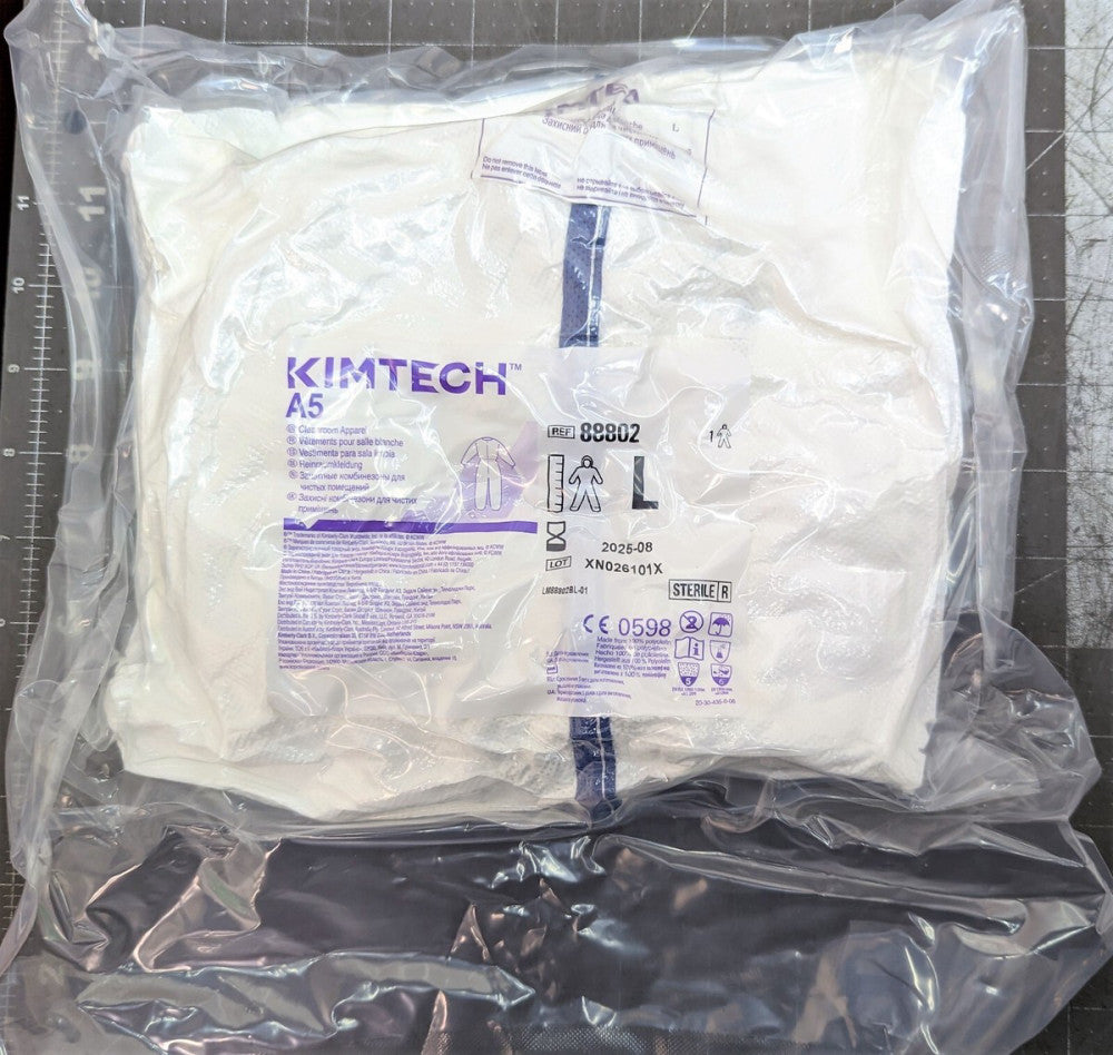 (1) Kimberly Clark Kimtech A5 Cleanroom Sterile Coveralls 88802 L VACUUM PACKED