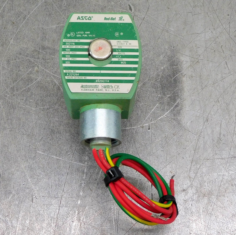 ASCO Red-Hat 8320G174 Brass Solenoid Valve 100 PSI 1/4" NPT 17.1W A221294