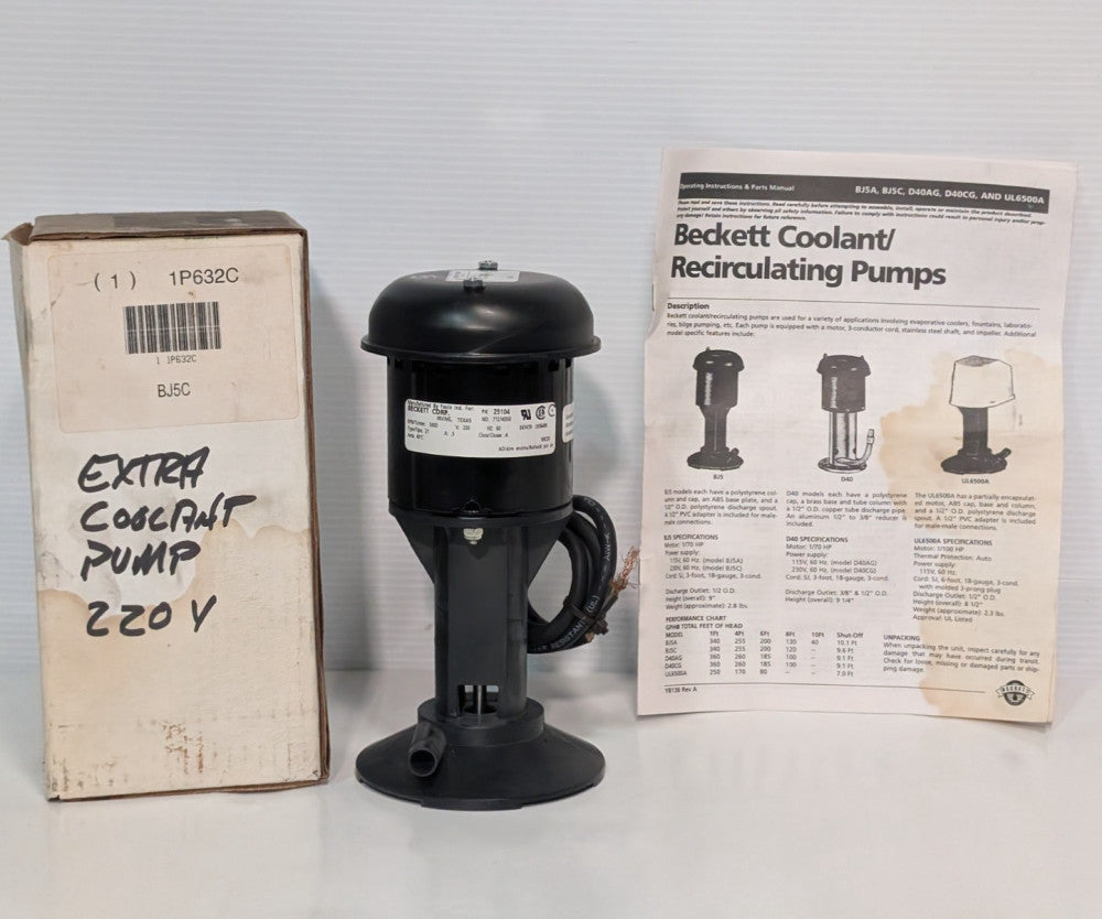 Fasco Beckett Corp. BJ5C coolant/ recirculating pump, Z5104, 3000RPM, 230V, 60Hz