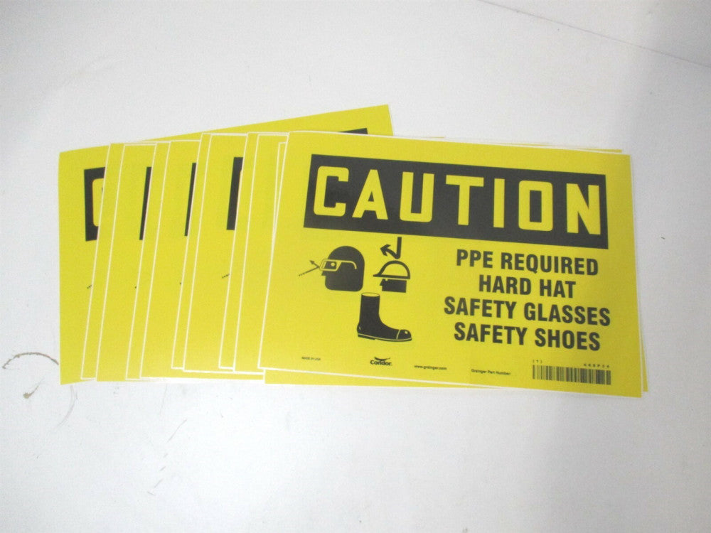 (468P34) Caution PPE Required Hard Hat Yellow/Black Safety Sign - Lot of 11