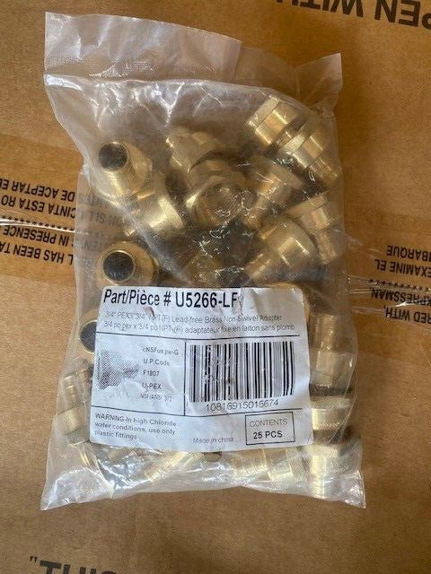 (25-Pk) Brass Non Swivel Adapter 3/4-Inch PEX x 3/4-Inch NPT U5266-LF