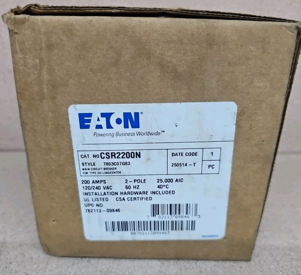 Eaton CSR2200N CH Main Breaker - 200 Amp  2 Pole  120/240 VAC - 60 Hz - 25kA NIB