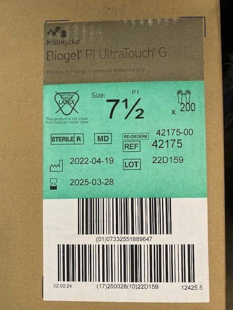 (Case of 200 Pair) Biogel Molnlycke 42175 Gloves,PI Ultra Touch Gloves 3/28/2025