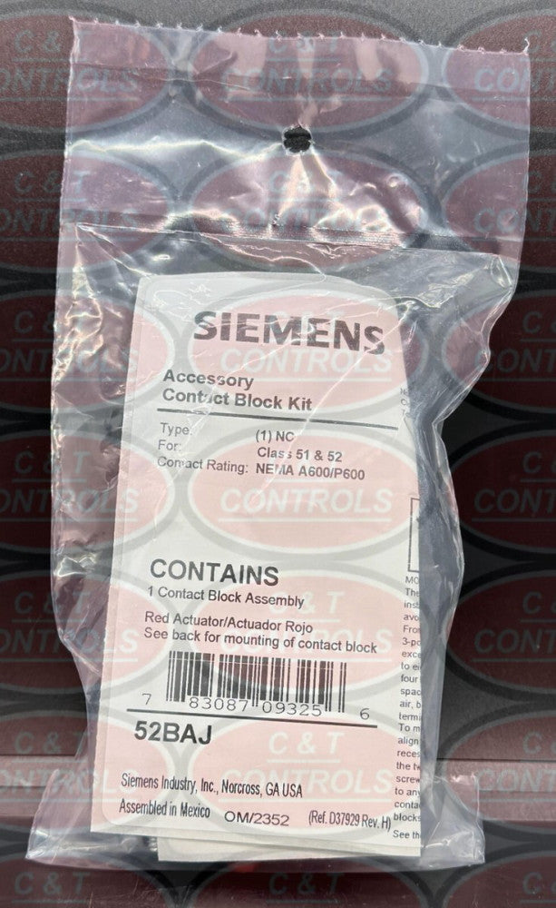 Siemens 52BAJ 1NC Contact Block New In Box USA Stock