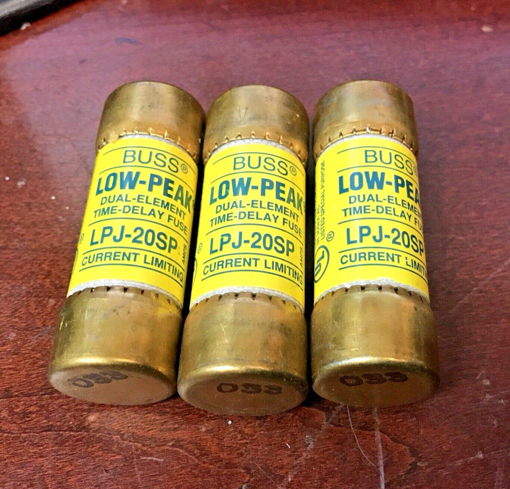(Lot of 3) BUSS LPJ-20SP Low Peak Dual-Element Time-Delay Fuse 600 Vac 20 A