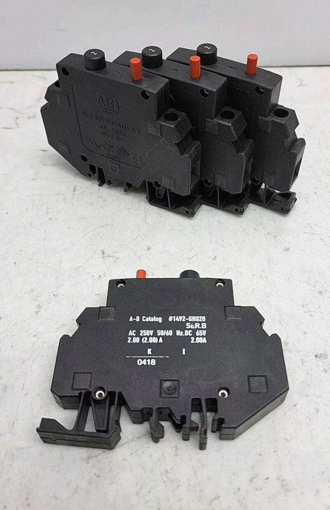 4 Pack Allen Bradley 1492-GH020 Circuit Breaker 1 Pole 2A Amp Ser B 250 Vac 65V