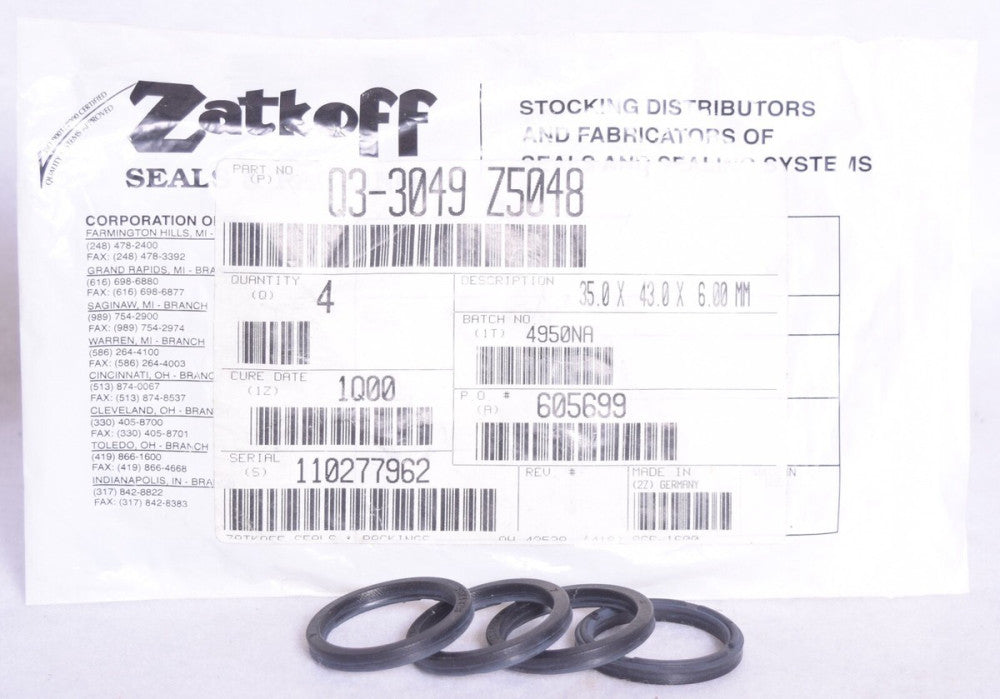 4 Count Zatkoff Oil Seals Q3-3049 Z5048 35.0 mm X 43.0 mm X 6.00 mm MMROD U-Cup