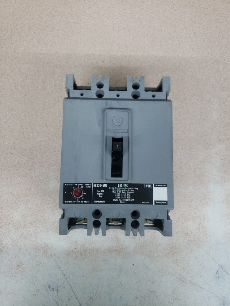 Westinghouse HFB3045ML type HFB 3 pole 600 volt 5A