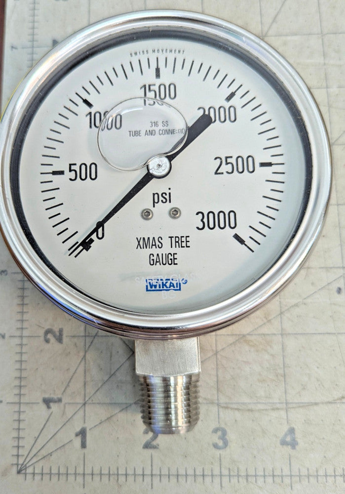 4” Oil Field Pressure Gauge Glycerin Filled 3000 PSI WIKA XMAS TREE GAUGE SWISS