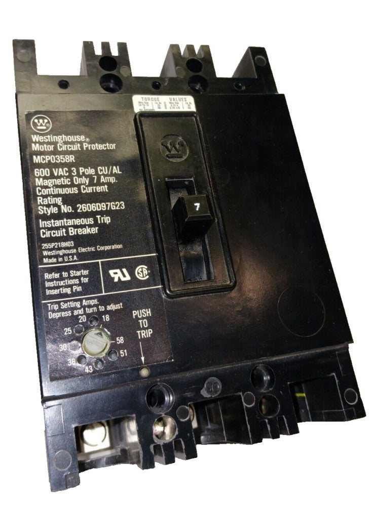 NEW WESTINGHOUSE 7 AMP CIRCUIT BREAKER 3 POLE 600 VAC  MCP0358R